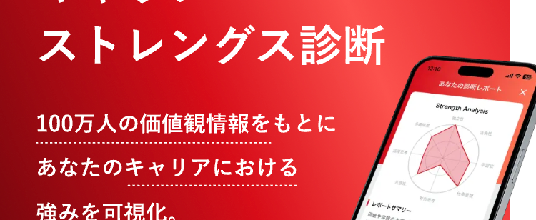あなたも気づいていない、
キャリアにおける強みを可視化する
キャリア・
ストレングス診断
